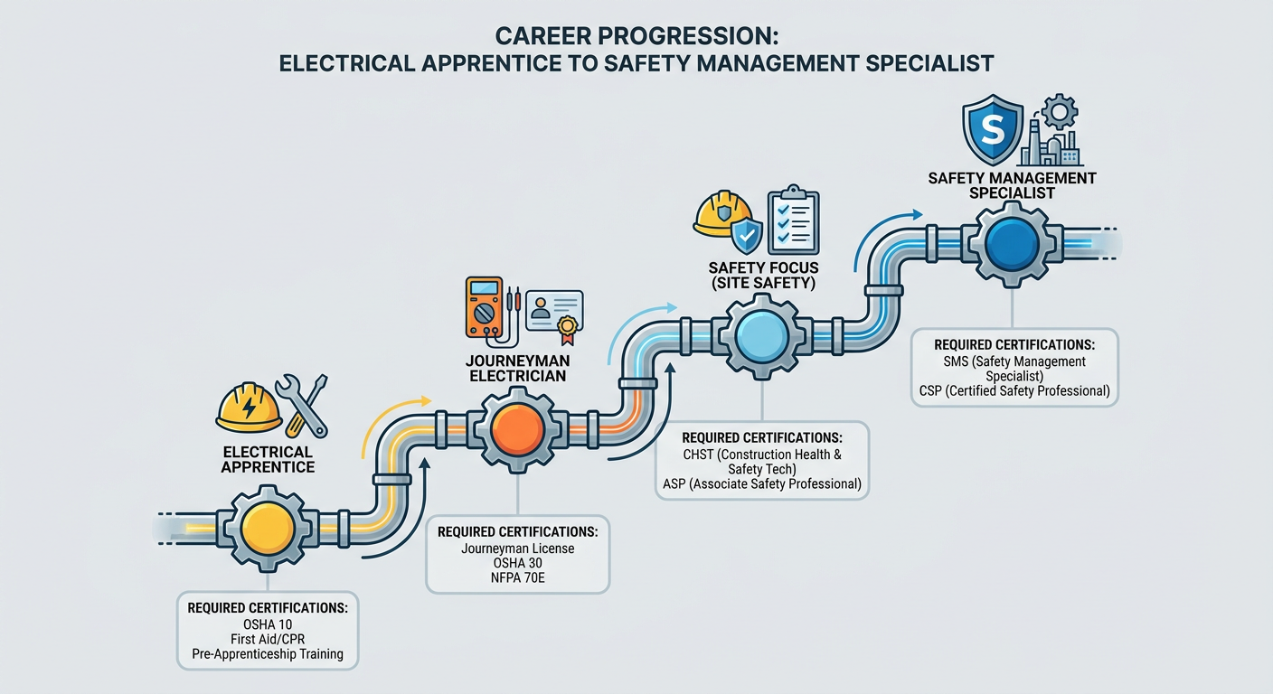 Career progression path from Electrical Apprentice to Safety Management Specialist