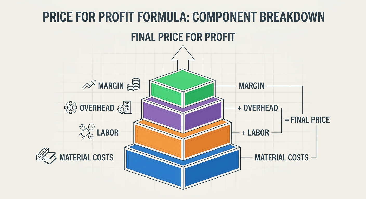 Breakdown of the 'Price for Profit' formula including materials, labor, and overhead