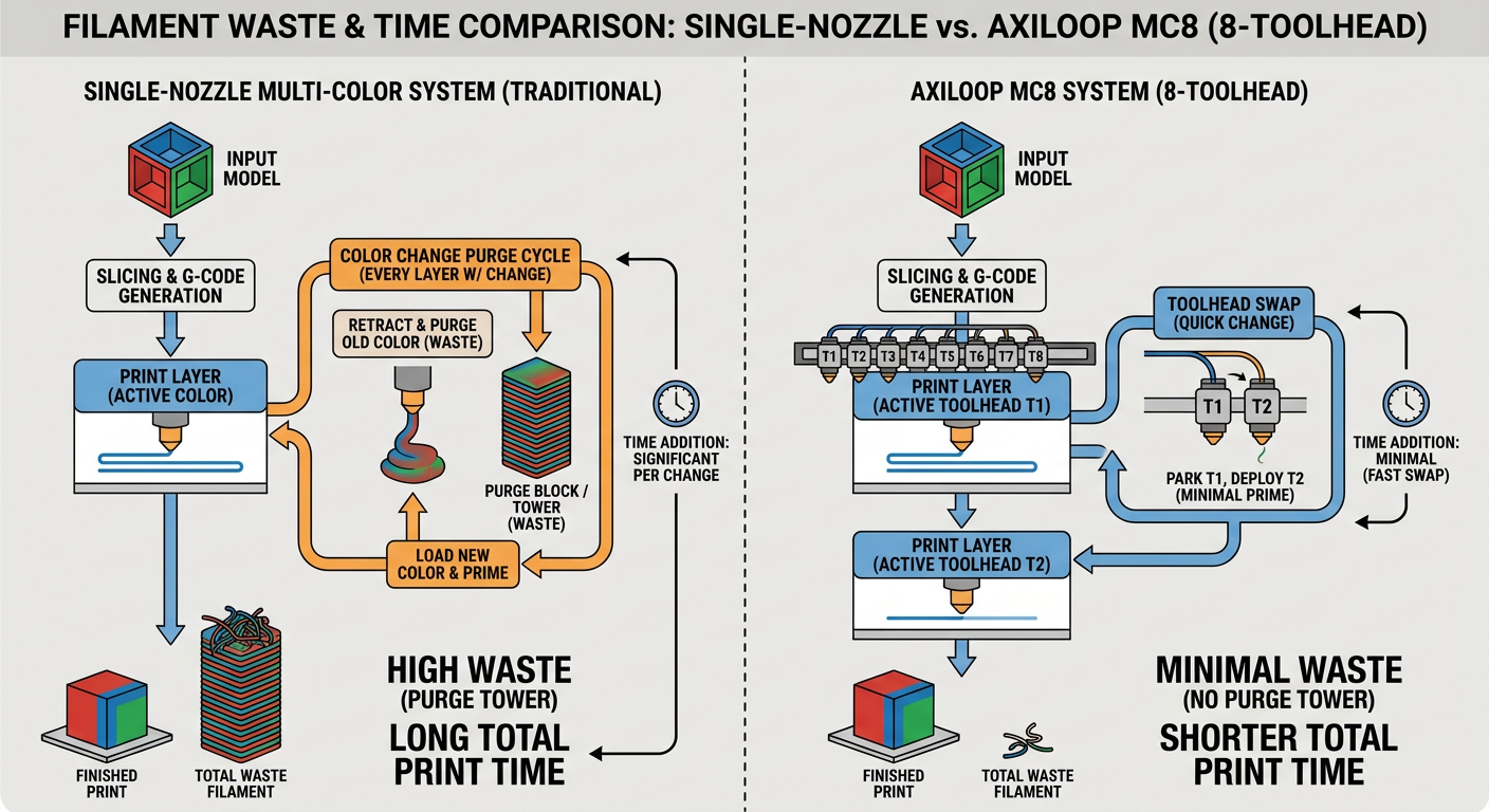 Comparison of Single Nozzle vs Multi-Toolhead 3D Printing Efficiency