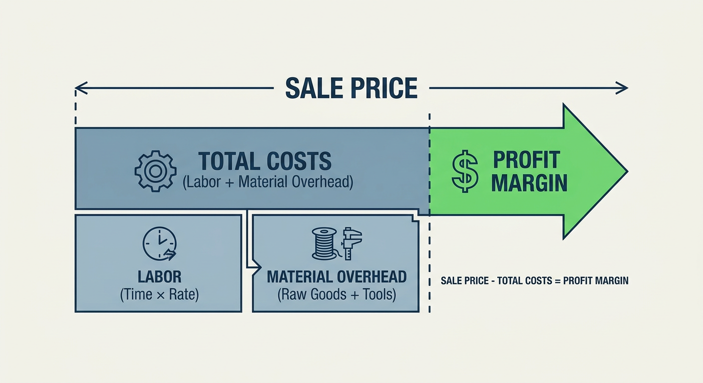 Profit Margin Formula for Small Batch Handmade Goods including Labor and Material Overhead