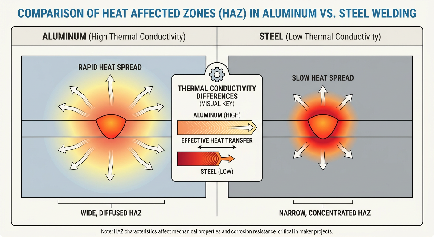 Comparison of Heat Affected Zones (HAZ) in Aluminum vs. Steel Welding