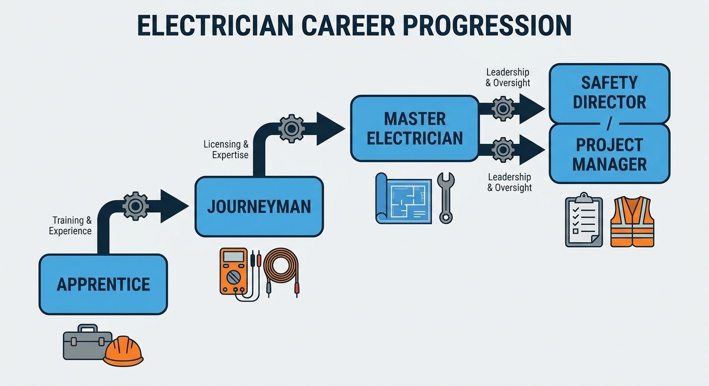 Career progression path from Apprentice to Safety-Certified Electrical Contractor