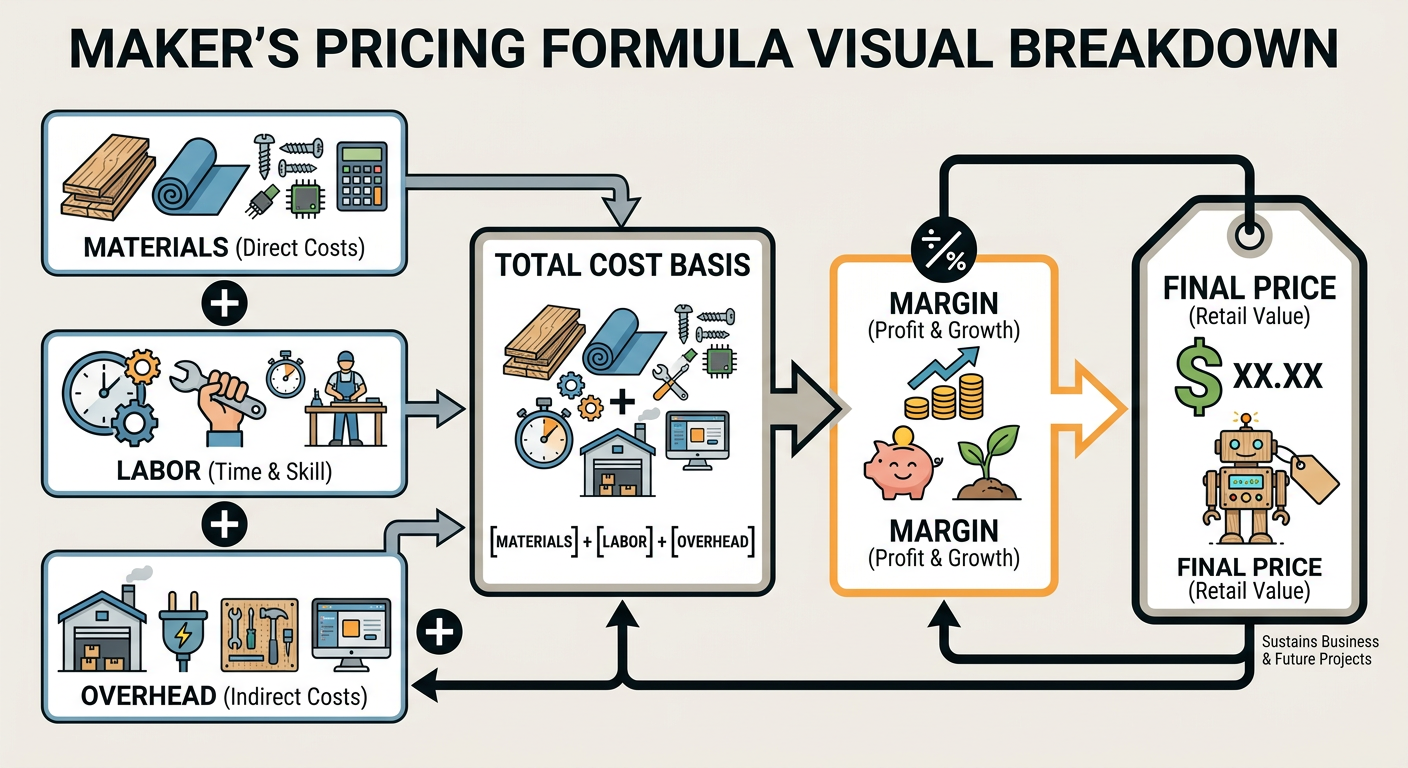 Simple visual breakdown of a pricing formula for handmade goods