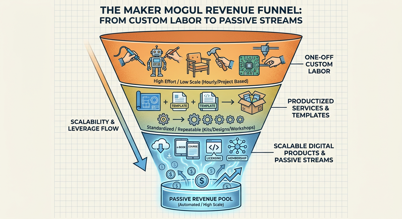 The Maker Mogul Revenue Funnel - Balancing Custom Work vs Passive Digital Goods
