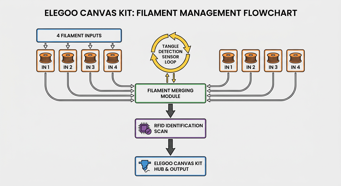 Comparison of standard filament vs. the multi-material switching process in the Canvas Kit