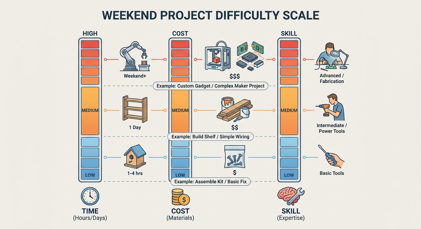 Weekend Project Difficulty Scale - comparing time, cost, and skill level for common DIY tasks