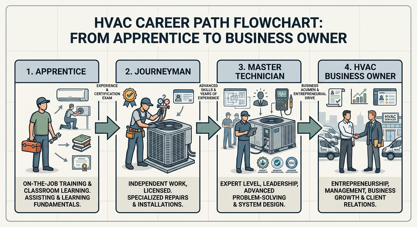 Career progression path from HVAC Apprentice to Business Owner