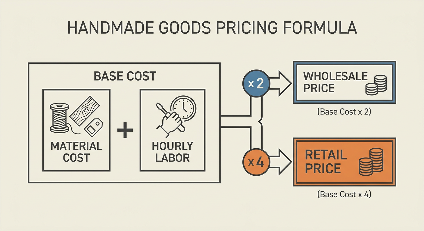 A formula for calculating Etsy pricing: Materials + Labor + Overhead + Profit Margin