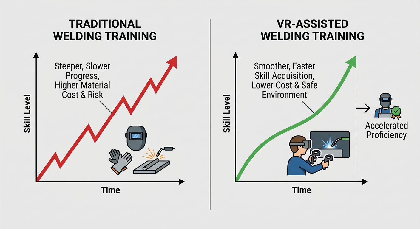 The learning curve comparison between traditional welding training vs. VR-assisted training