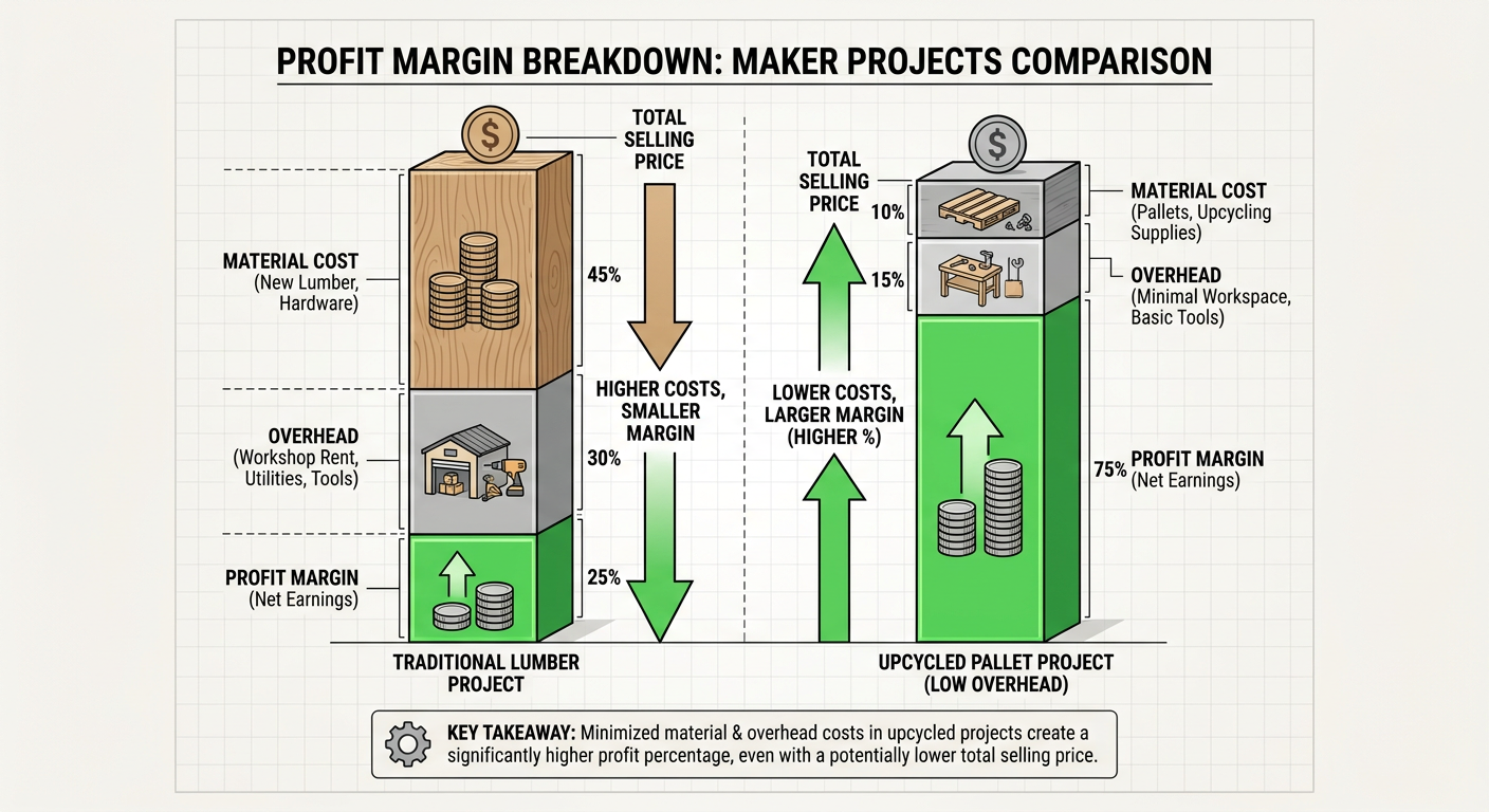 Profit margin breakdown: Traditional lumber projects vs. Upcycled Designer Pallet furniture
