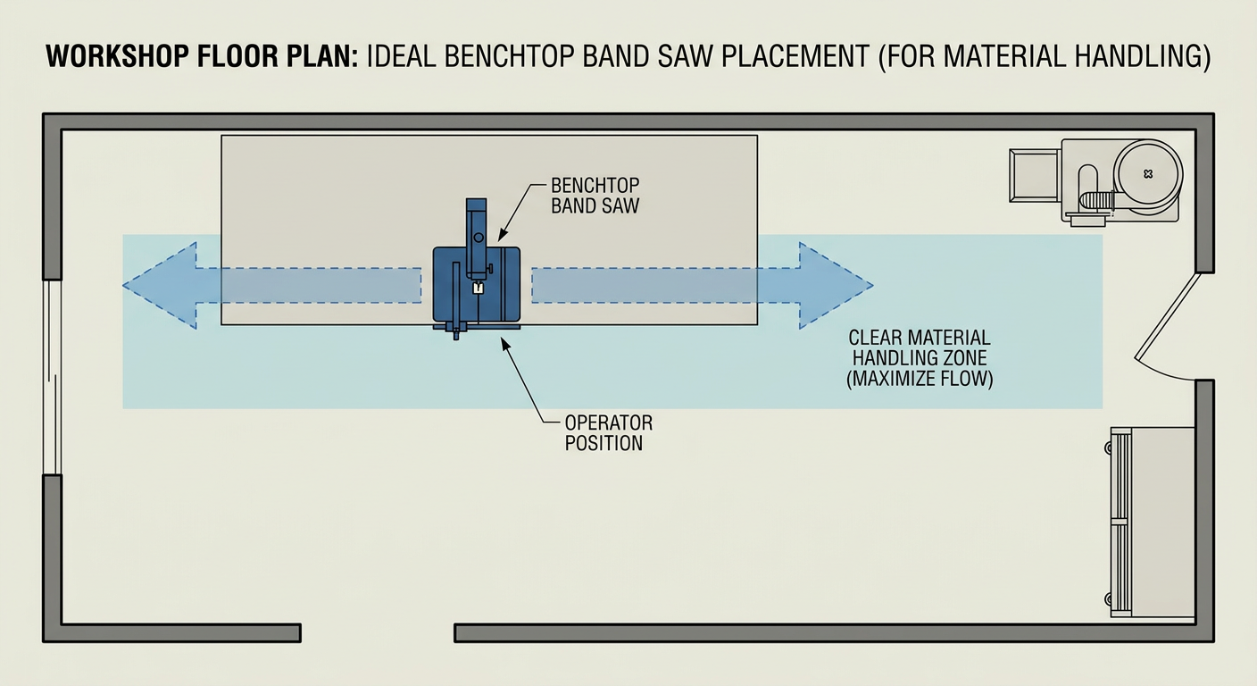 Small Shop Layout optimization for a Benchtop Band Saw workflow