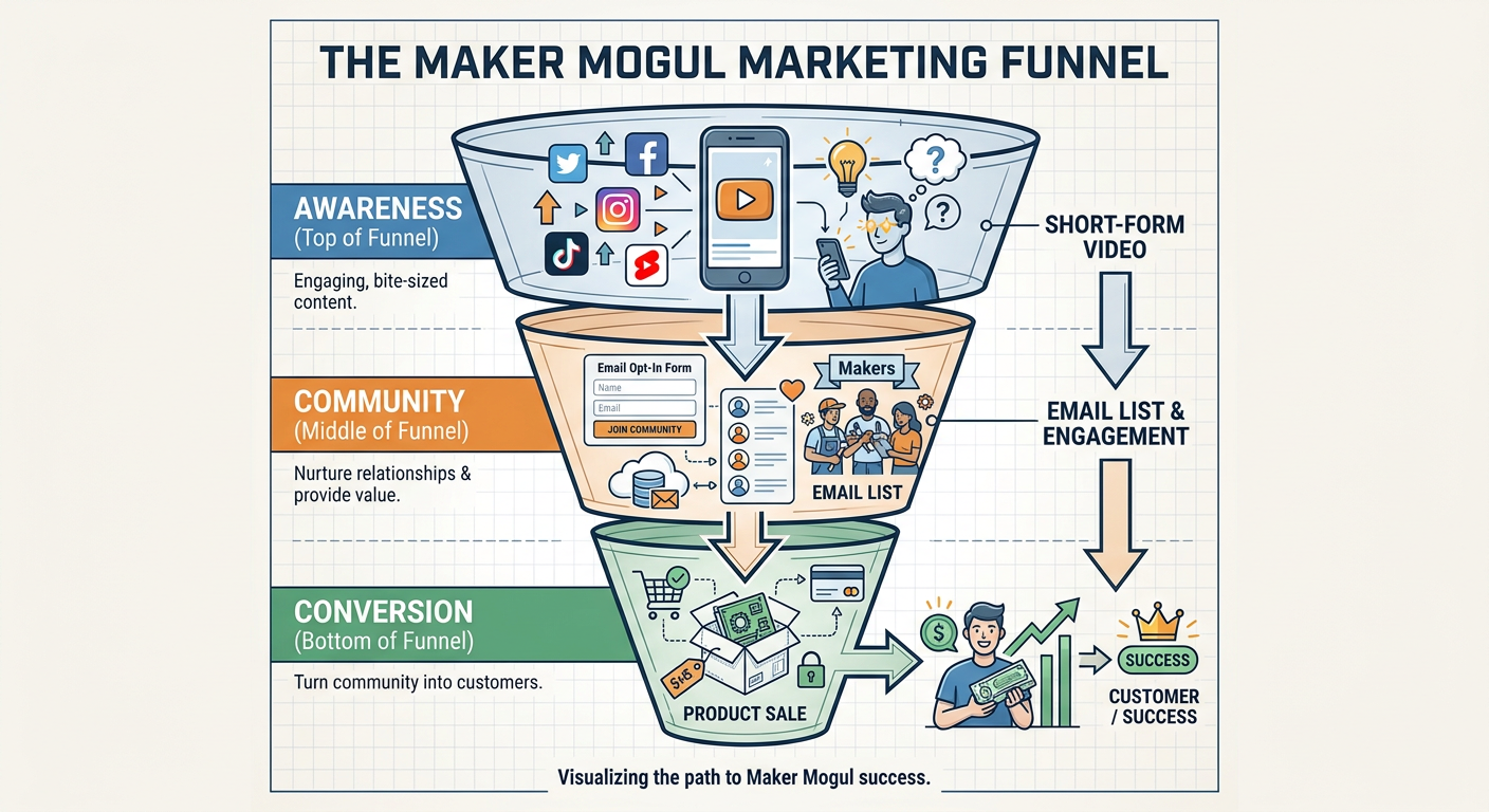 The Maker Mogul Marketing Funnel - Content to Community to Commerce