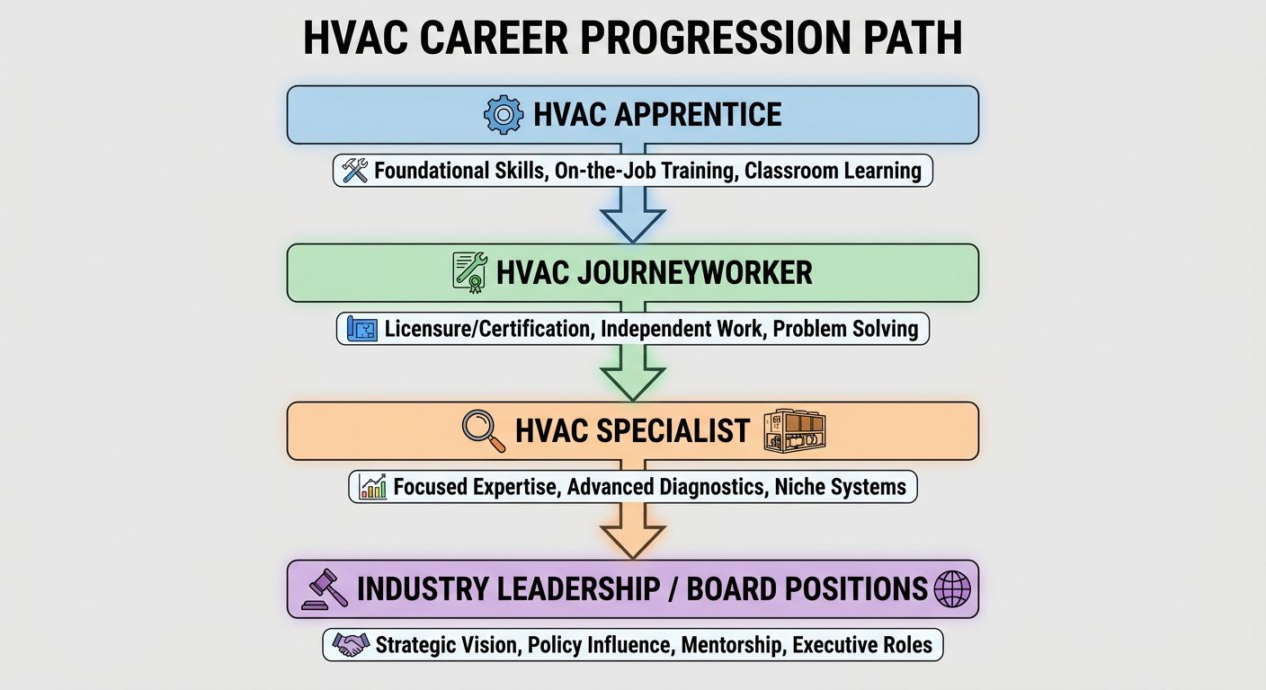 Career path ladder from Apprentice to HVAC Business Owner/Board Member