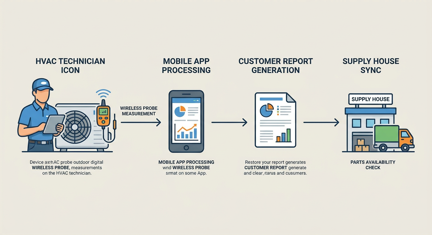 Digital integration workflow between HVAC site testing and office diagnostics