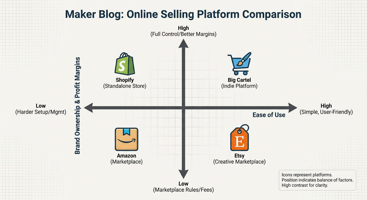 Comparison chart of Selling Platforms based on Cost vs. Brand Control