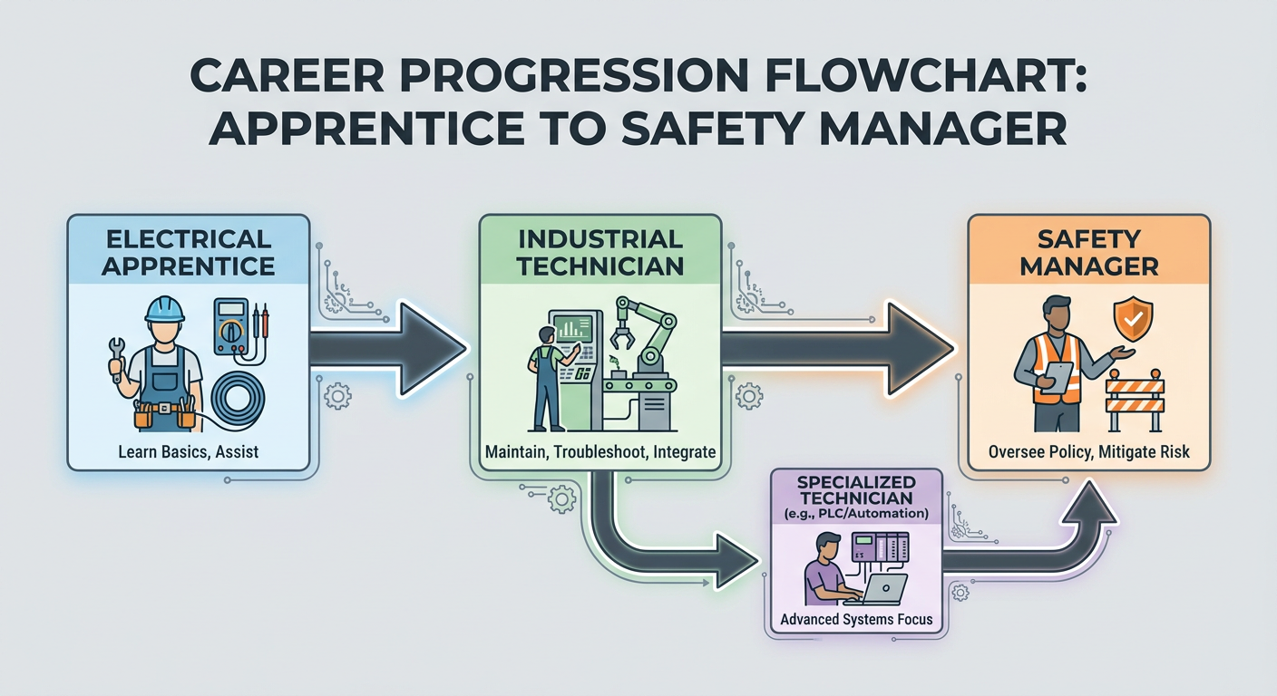 Career progression path from Electrical Apprentice to Industrial Technician and Safety Manager