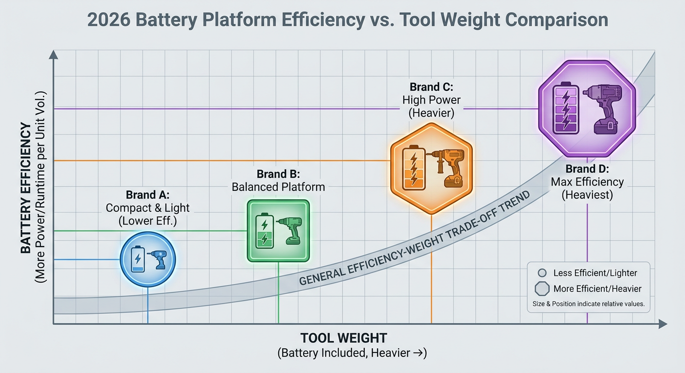 Comparison of Battery Platform Efficiency and Tool Weight across major 2026 brands