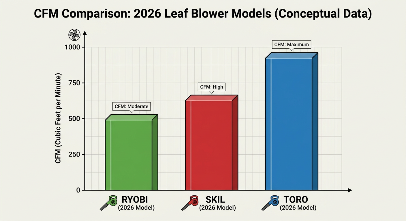 Comparison of CFM (Cubic Feet per Minute) power across 2026’s top cordless leaf blowers