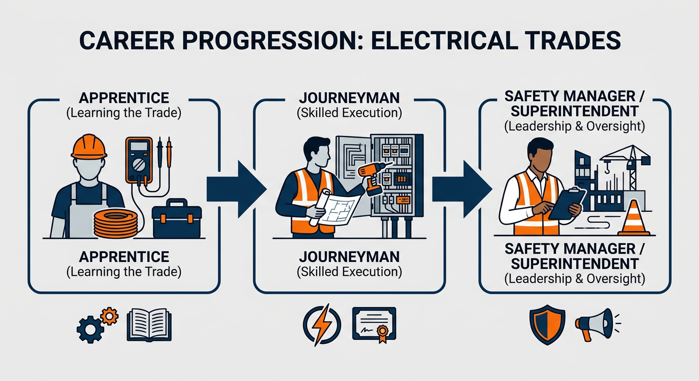 Career progression path from Electrical Apprentice to Safety Manager