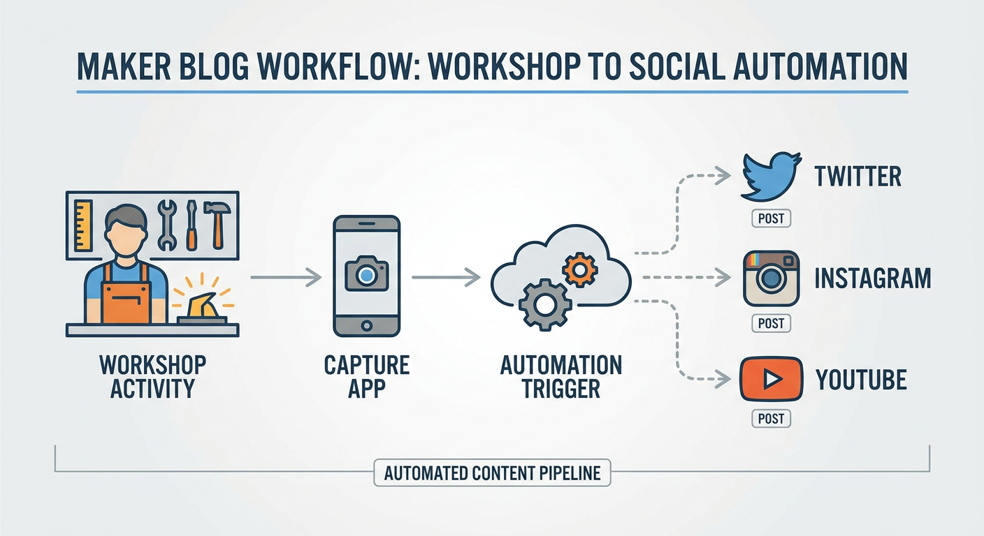 A workflow showing how to automate social media posts directly from the workshop