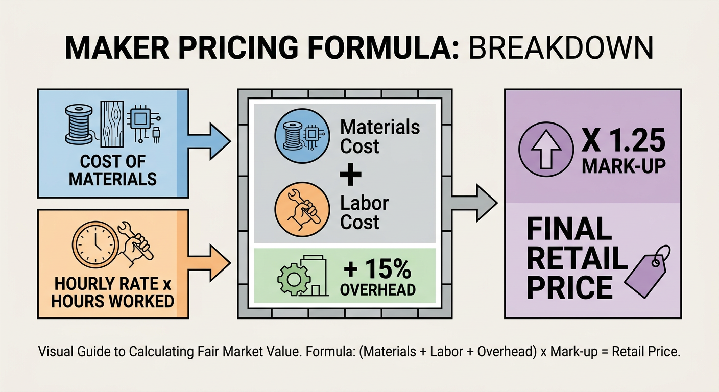Pricing formula for handmade goods: Materials + Labor + Overhead + Profit Margin