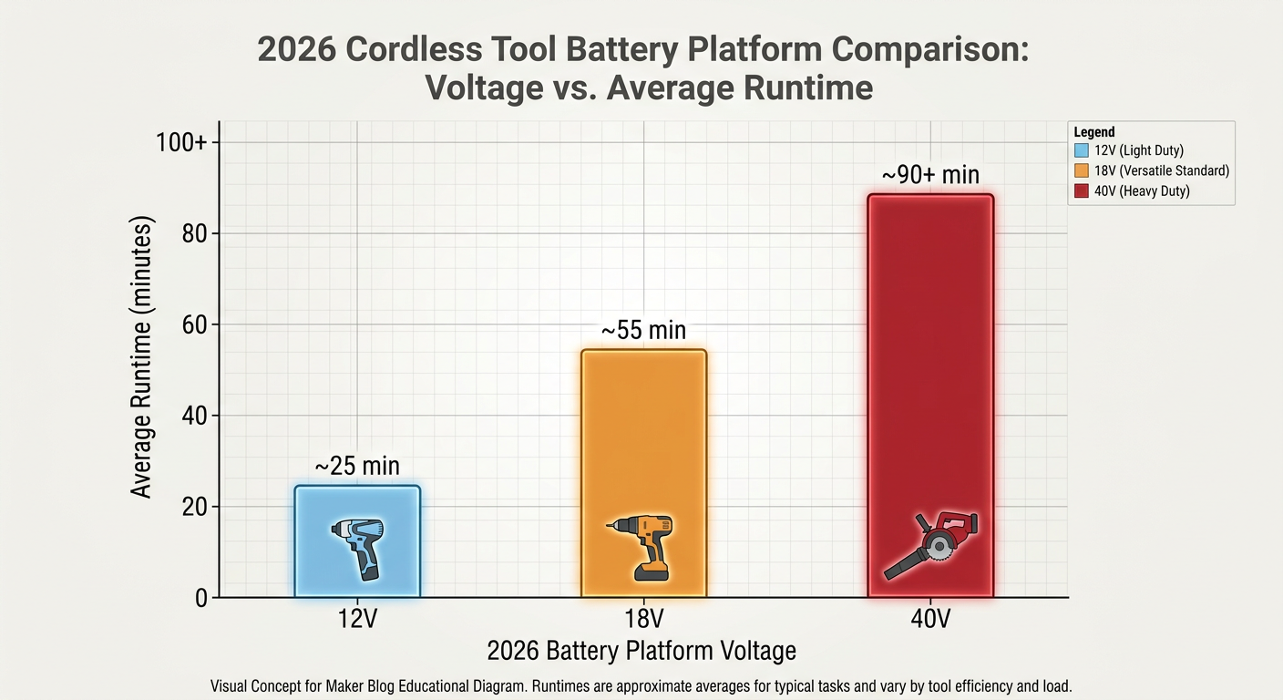 Comparison of 2026 Cordless Tool Battery Platforms - Voltage vs. Runtime