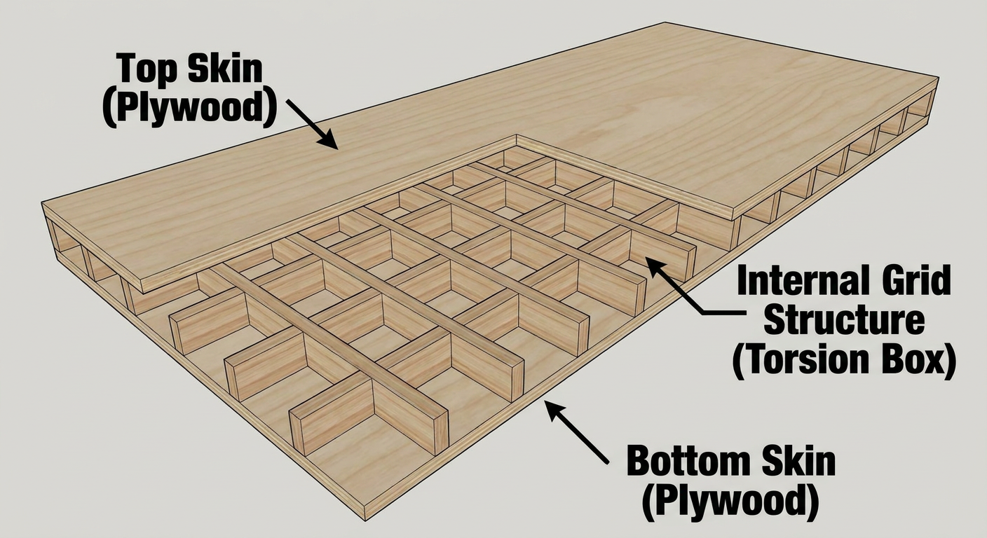 Essential components of a torsion box workbench top for maximum stability