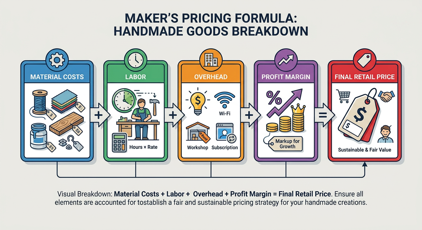 Pricing Formula for Handmade Goods: Material Costs + Labor + Overhead + Profit Margin