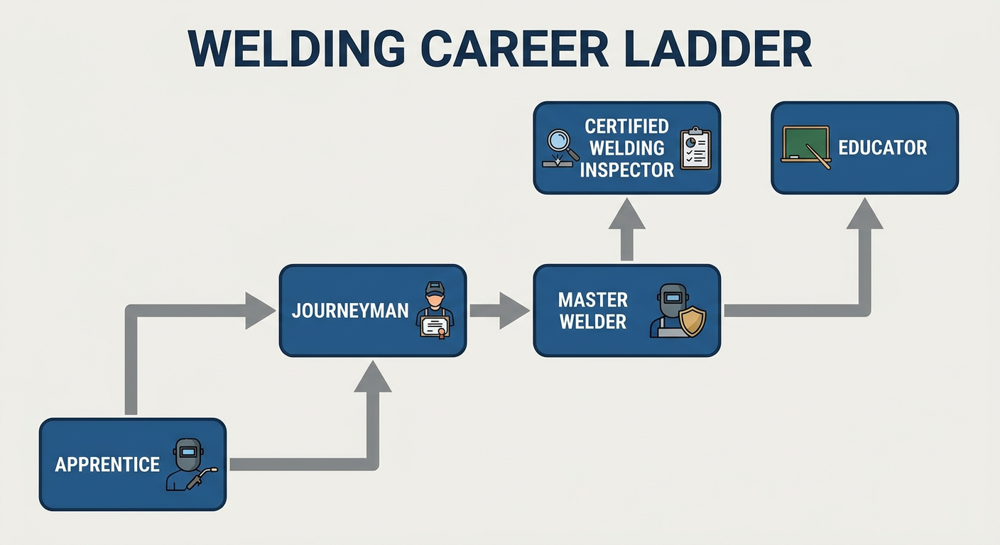 Career progression path from Welding Apprentice to Certified Welding Inspector (CWI)