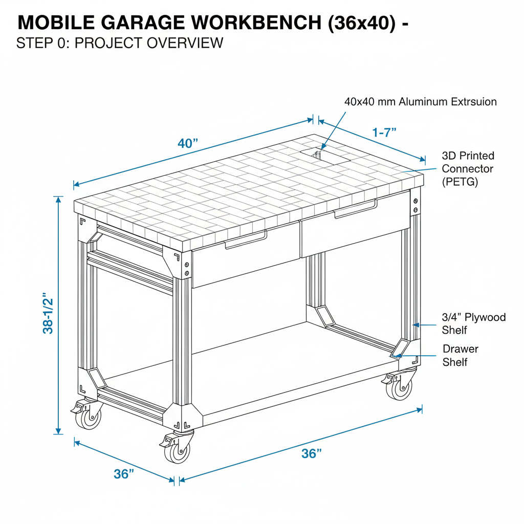 Garage rolling work bench