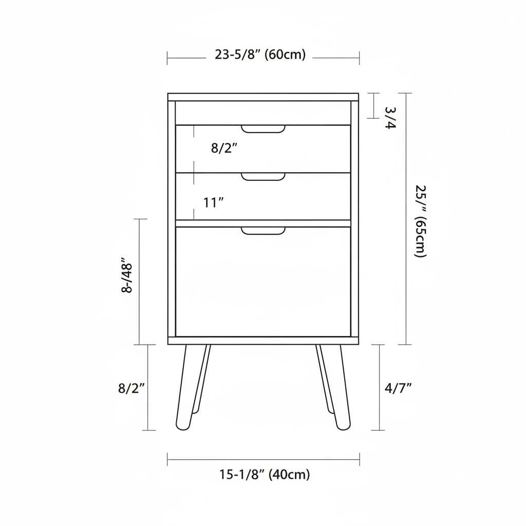 A minimalist Scandinavian style bedside table with 2 draws and a small cupboard