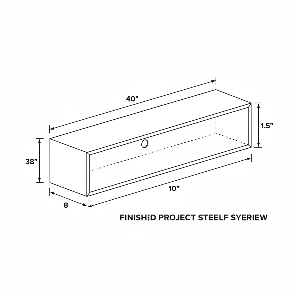 Generate a detailed metal fabrication plan for a modern, floating steel shelf system with a hidden mounting bracket. The shelf should be 40 inches long, 10 inches deep, and made from 11-gauge (1/8") hot-rolled steel. The finish should be a blackened patina with a clear matte lacquer. Please provide a complete bill of materials with exact dimensions, a cut list optimized for a standard 4'x8' sheet, step-by-step assembly instructions focusing on squareness and hide the weld seams, and specify the exact type of welding process (e.g., MIG, TIG) and settings.
