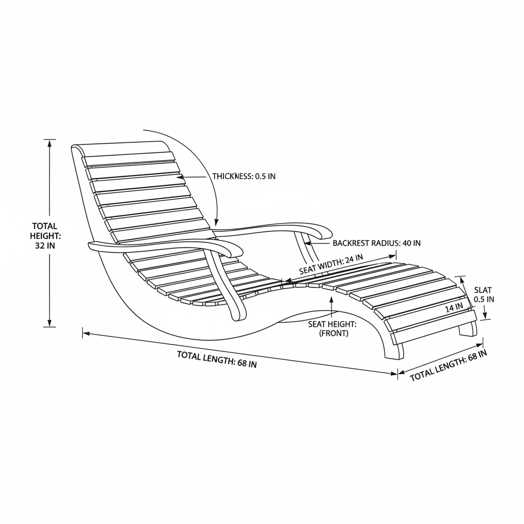 A wooden curved sunchair