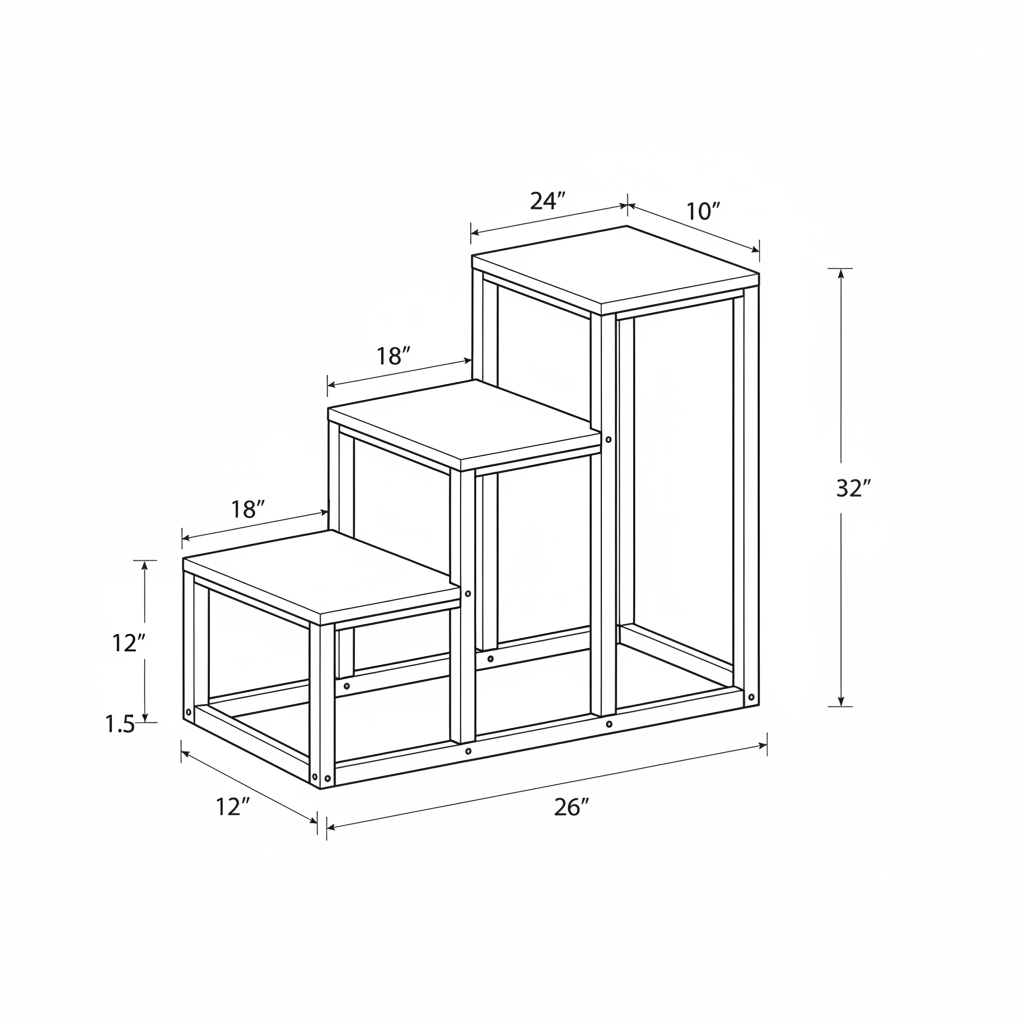 A plant stand that houses three plants in three different levels