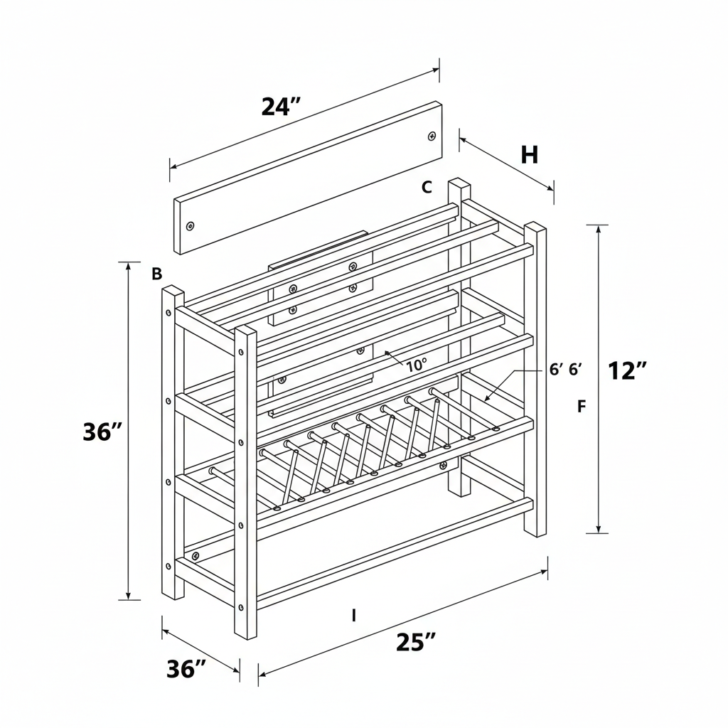 Unique wooden dish rack, stable, better than basic triangular style. For home use and commercial making. Include dimensions, cut list, diagrams, joinery.
