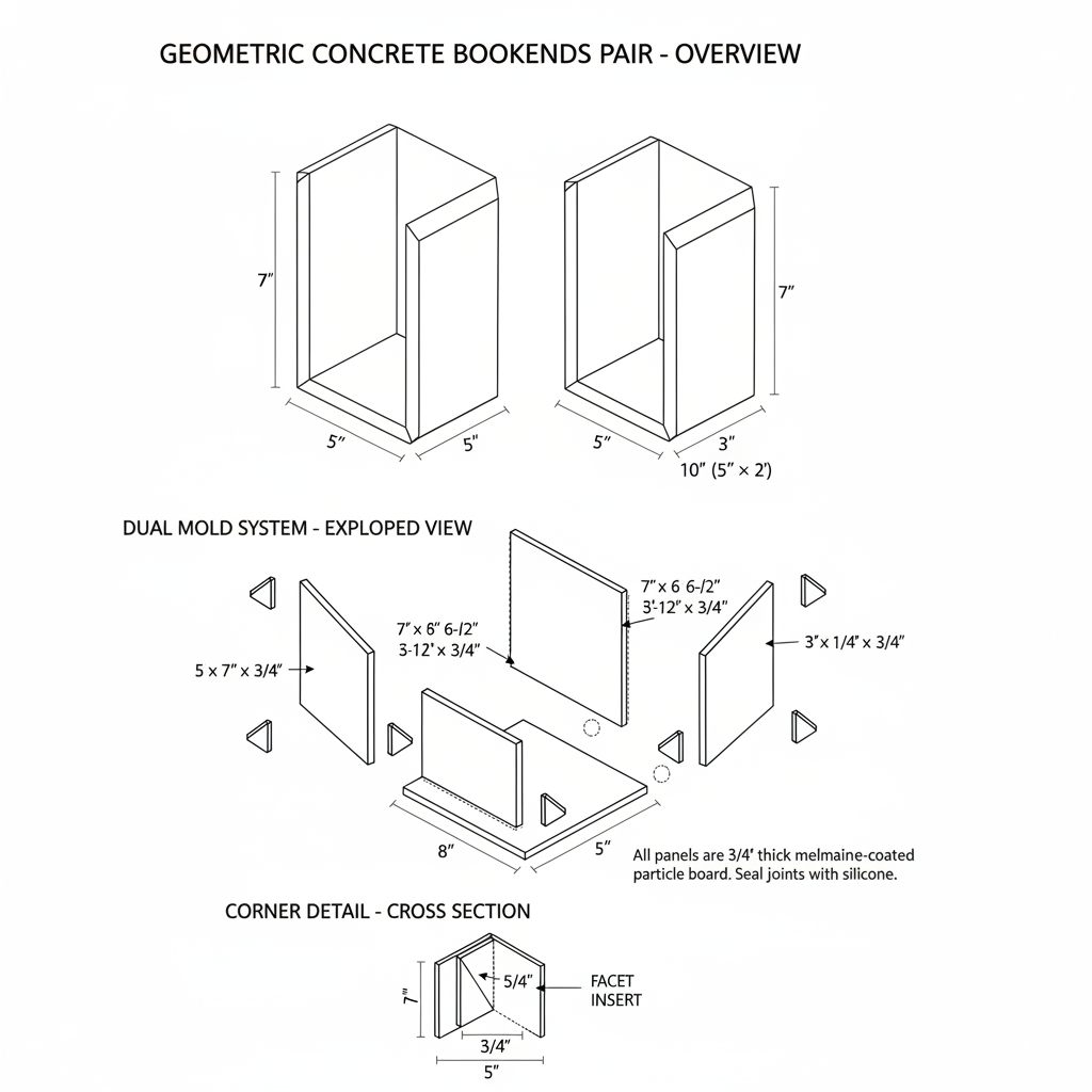 Geometric concrete bookends pair